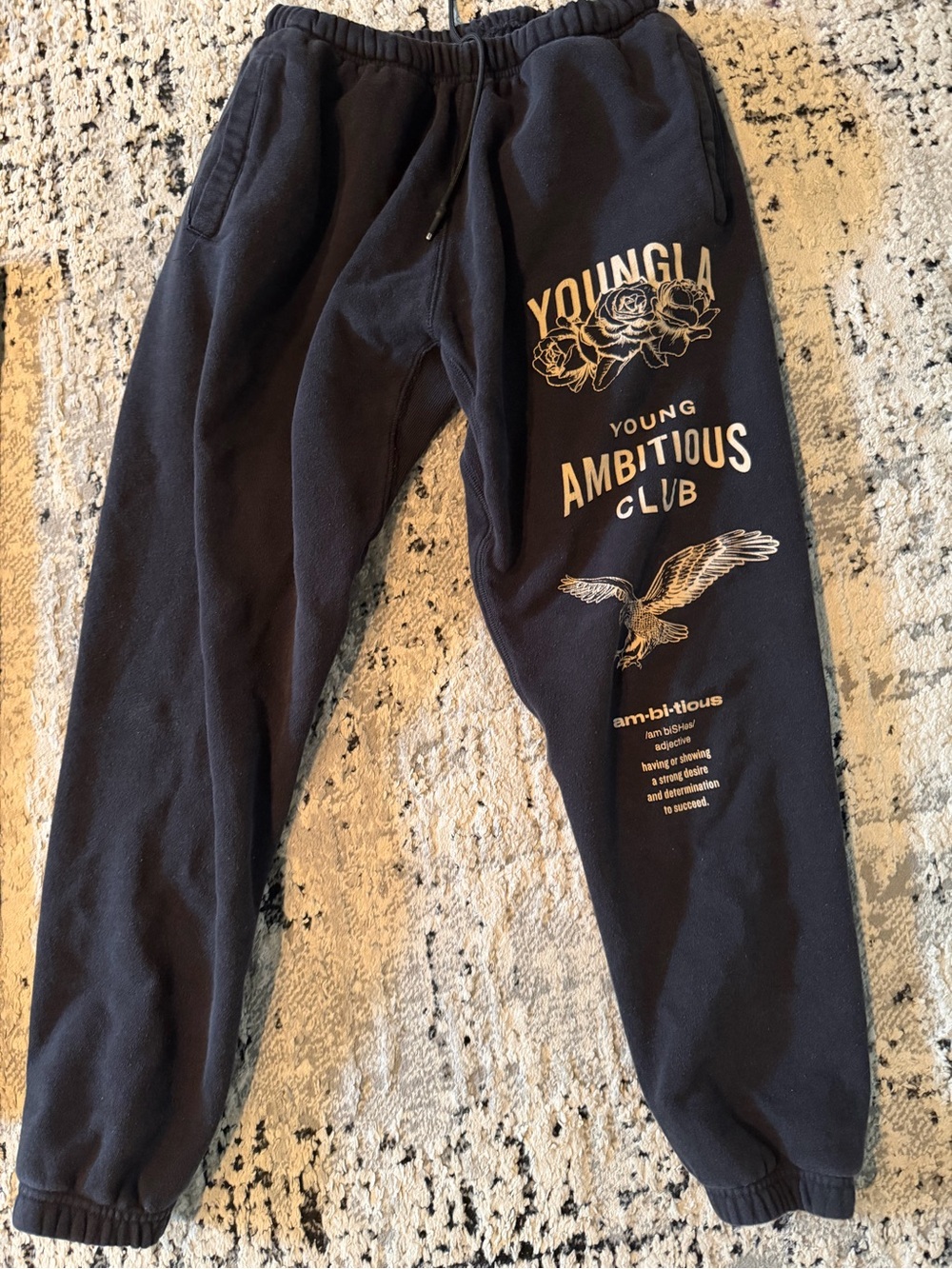 YoungLA men’s unisex Black Graphic Jogger sweatPants size medium